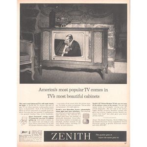 1960 Zenith Television TV On Playing Piano Vintage Print Ad Wall Art Photo Tux